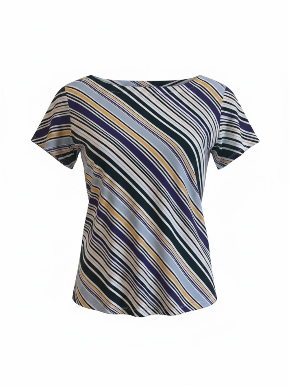 Liz Claiborne Diagonal Stripe Short-Sleeve Top in Navy, Gold, Light Blue
